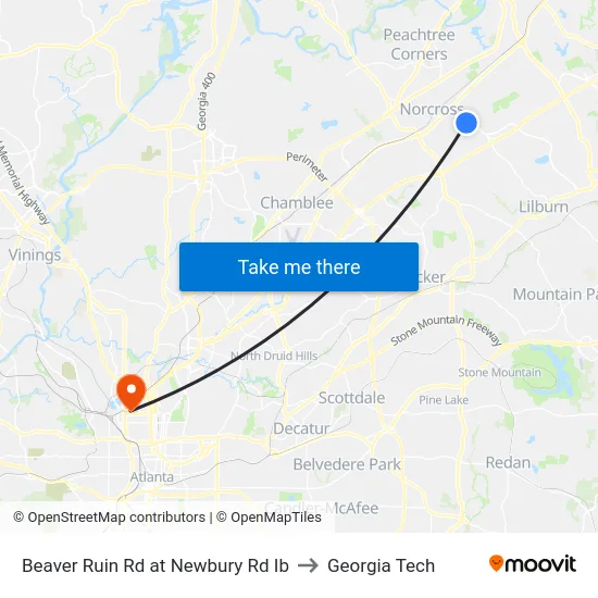 Beaver Ruin Rd at Newbury Rd Ib to Georgia Tech map