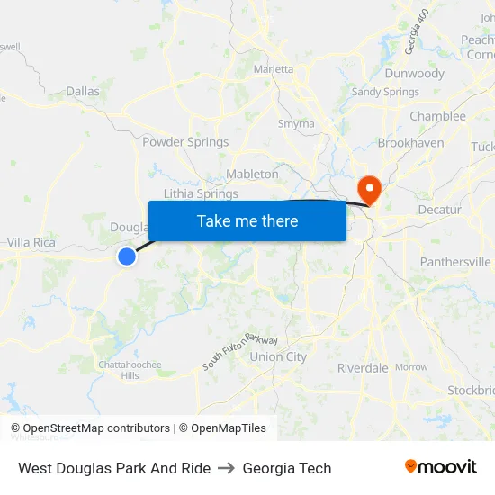 West Douglas Park And Ride to Georgia Tech map