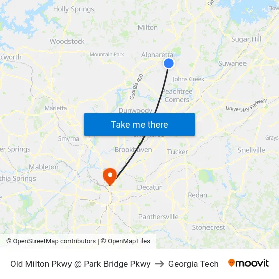 Old Milton Pkwy @ Park Bridge Pkwy to Georgia Tech map