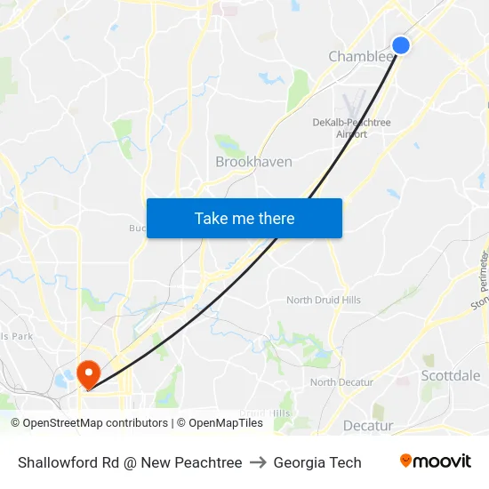 Shallowford Rd @ New Peachtree to Georgia Tech map