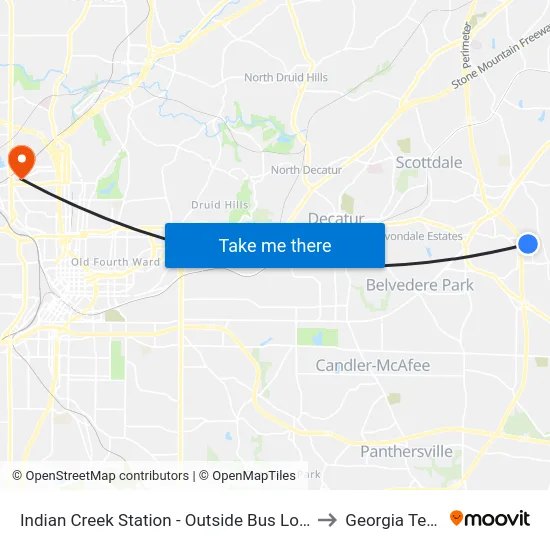 Indian Creek Station - Outside Bus Loop to Georgia Tech map