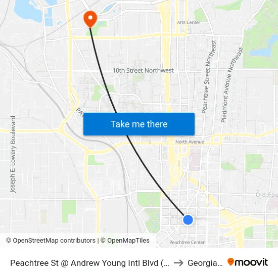 Peachtree St @ Andrew Young Intl Blvd (Peachtree Ctr Stn) to Georgia Tech map