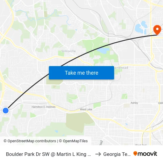 Boulder Park Dr SW @ Martin L King Jr Dr to Georgia Tech map