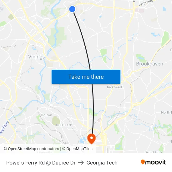 Powers Ferry Rd @ Dupree Dr to Georgia Tech map