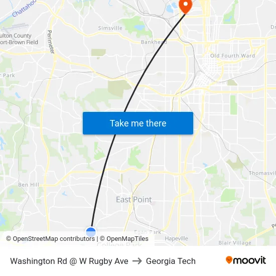 Washington Rd @ W Rugby Ave to Georgia Tech map