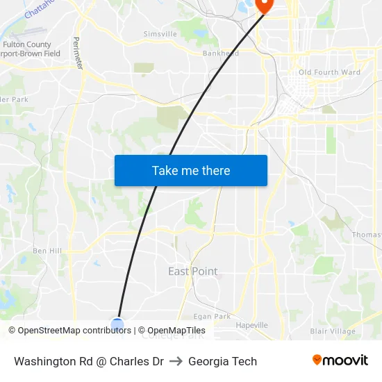 Washington Rd @ Charles Dr to Georgia Tech map
