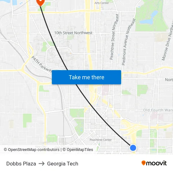 Dobbs Plaza to Georgia Tech map
