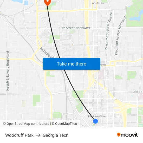 Woodruff Park to Georgia Tech map