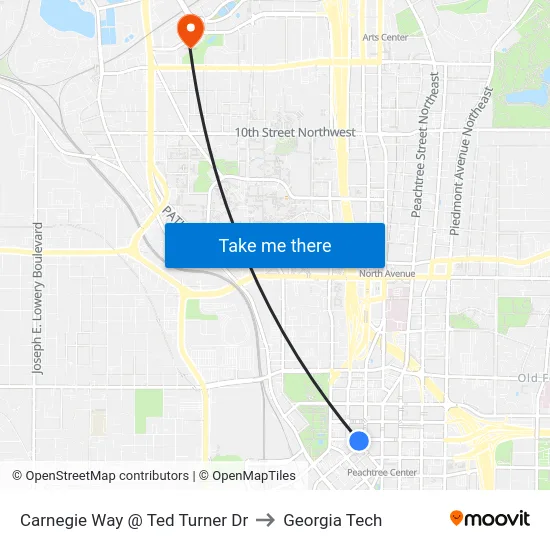 Carnegie Way @ Ted Turner Dr to Georgia Tech map