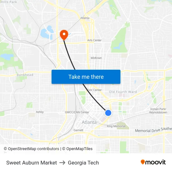 Sweet Auburn Market to Georgia Tech map