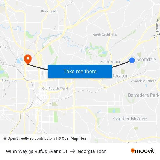 Winn Way @ Rufus Evans Dr to Georgia Tech map