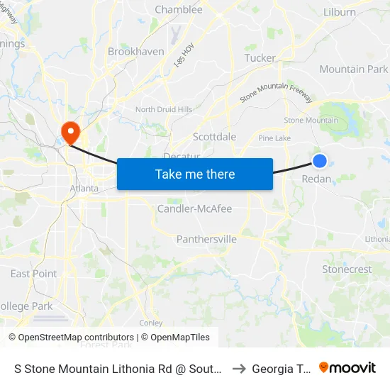 S Stone Mountain Lithonia Rd @ Southland Dr to Georgia Tech map
