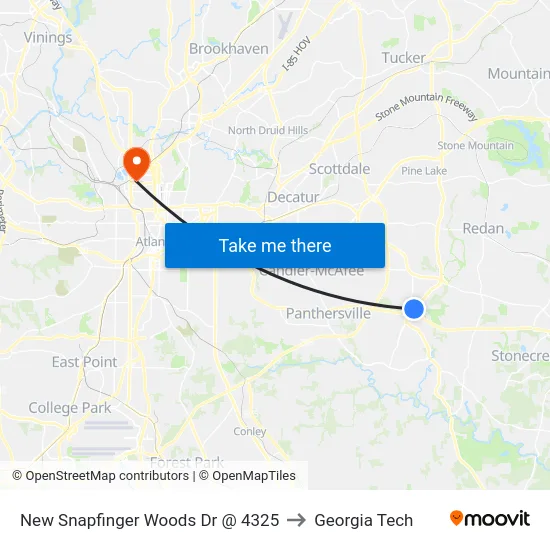 New Snapfinger Woods Dr @ 4325 to Georgia Tech map