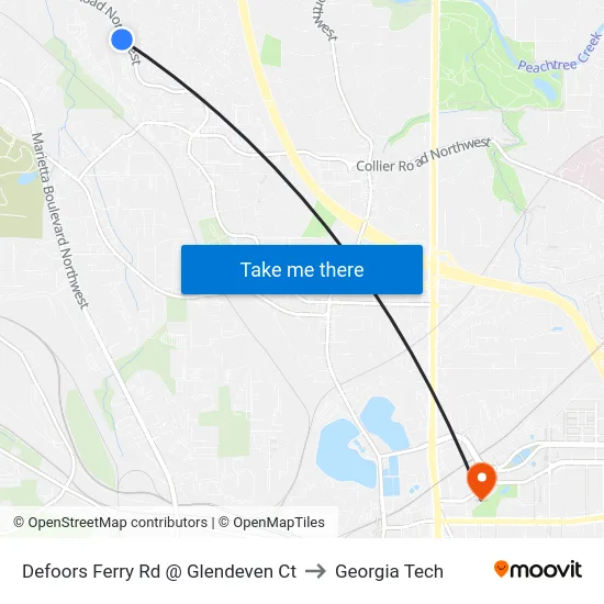 Defoors Ferry Rd @ Glendeven Ct to Georgia Tech map