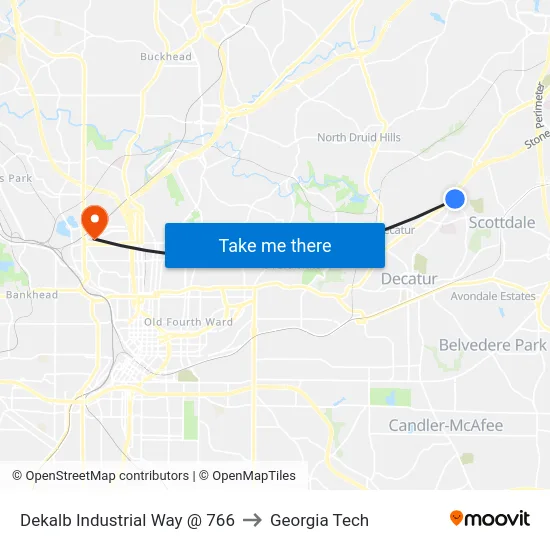 Dekalb Industrial Way @ 766 to Georgia Tech map