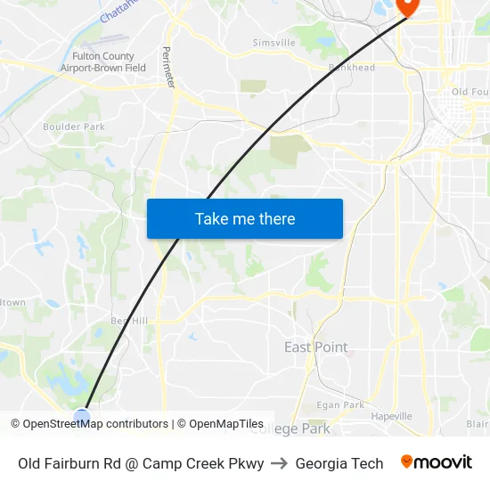 Old Fairburn Rd @ Camp Creek Pkwy to Georgia Tech map