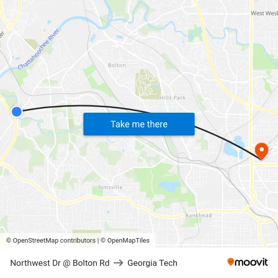 Northwest Dr @ Bolton Rd to Georgia Tech map
