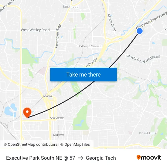 Executive Park South NE @ 57 to Georgia Tech map