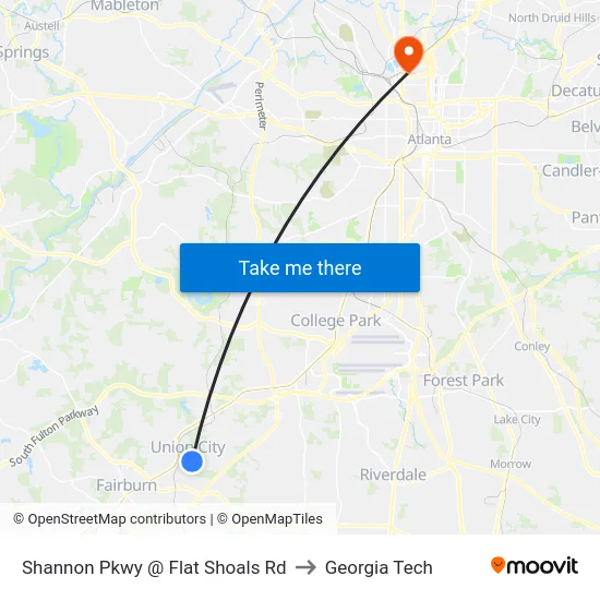 Shannon Pkwy @ Flat Shoals Rd to Georgia Tech map