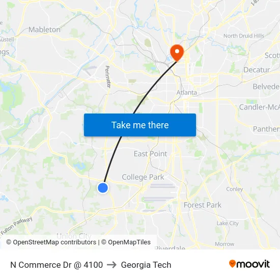N Commerce Dr @ 4100 to Georgia Tech map