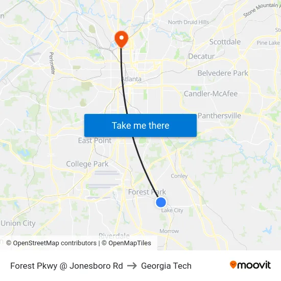 Forest Pkwy @ Jonesboro Rd to Georgia Tech map