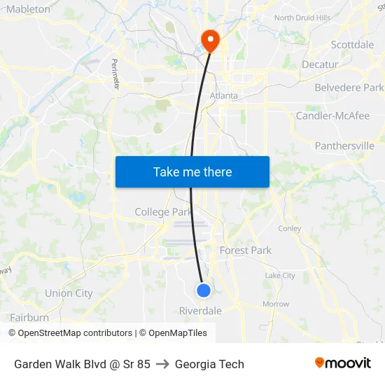 Garden Walk Blvd @ Sr 85 to Georgia Tech map