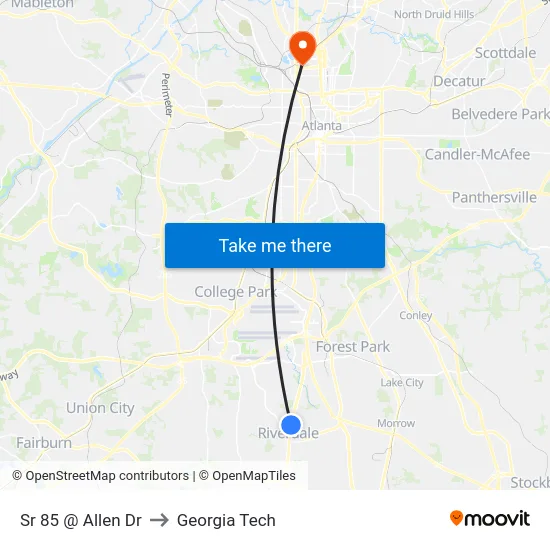Sr 85 @ Allen Dr to Georgia Tech map