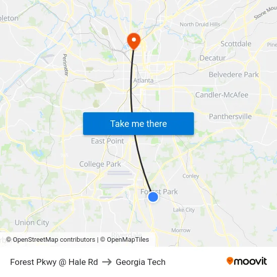 Forest Pkwy @ Hale Rd to Georgia Tech map