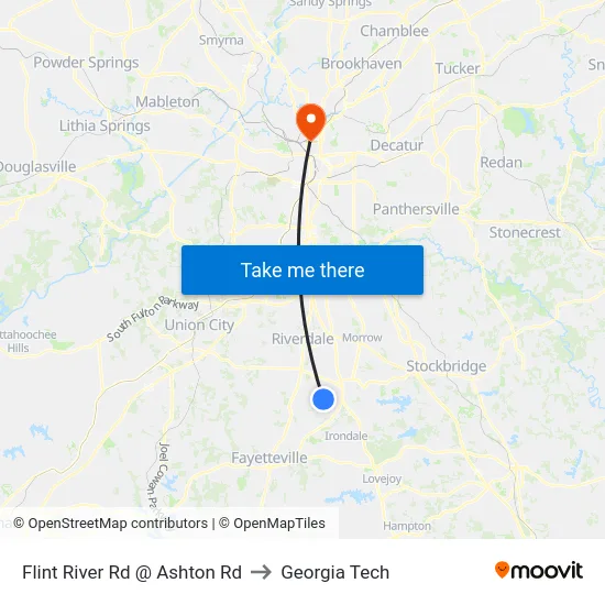 Flint River Rd @ Ashton Rd to Georgia Tech map