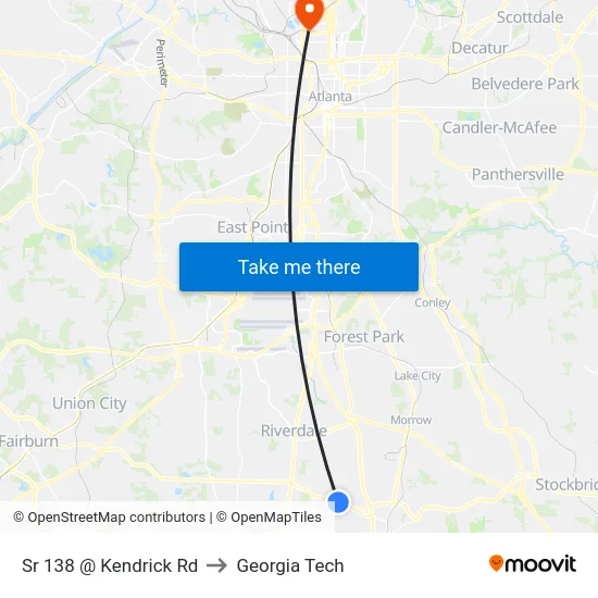 Sr 138 @ Kendrick Rd to Georgia Tech map