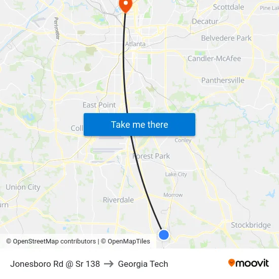 Jonesboro Rd @ Sr 138 to Georgia Tech map