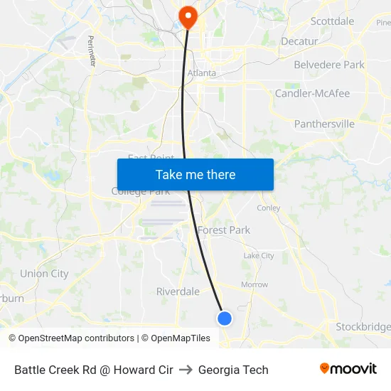Battle Creek Rd @ Howard Cir to Georgia Tech map