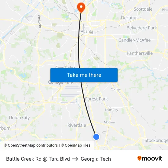 Battle Creek Rd @ Tara Blvd to Georgia Tech map