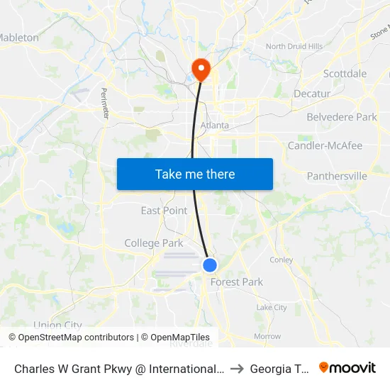 Charles W Grant Pkwy @ International Pkwy to Georgia Tech map