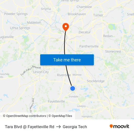 Tara Blvd @ Fayetteville Rd to Georgia Tech map