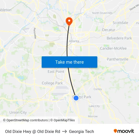 Old Dixie Hwy @ Old Dixie Rd to Georgia Tech map