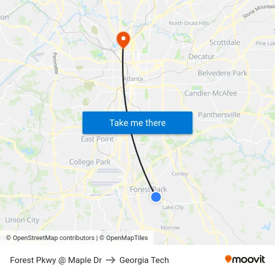 Forest Pkwy @ Maple Dr to Georgia Tech map