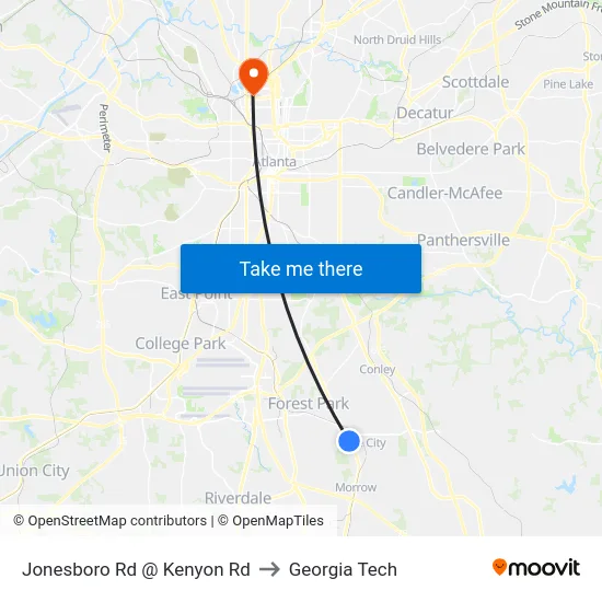 Jonesboro Rd @ Kenyon Rd to Georgia Tech map