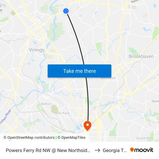 Powers Ferry Rd NW @ New Northside Dr NW to Georgia Tech map