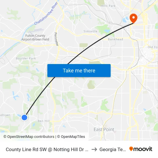 County Line Rd SW @ Notting Hill Dr SW to Georgia Tech map