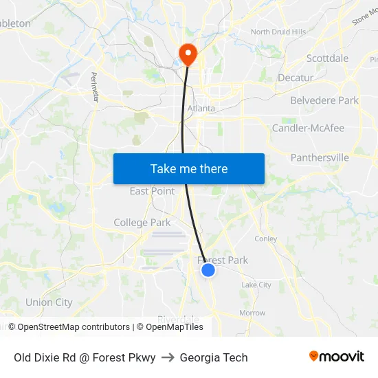Old Dixie Rd @ Forest Pkwy to Georgia Tech map