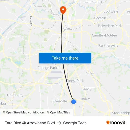 Tara Blvd @ Arrowhead Blvd to Georgia Tech map