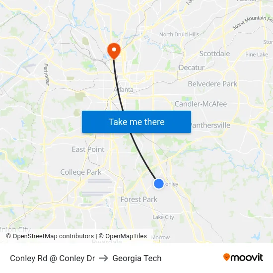 Conley Rd @ Conley Dr to Georgia Tech map