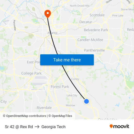 Sr 42 @ Rex Rd to Georgia Tech map