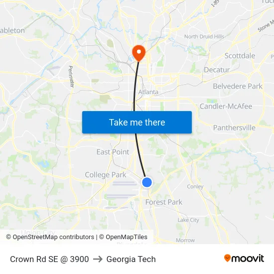 Crown Rd SE @ 3900 to Georgia Tech map