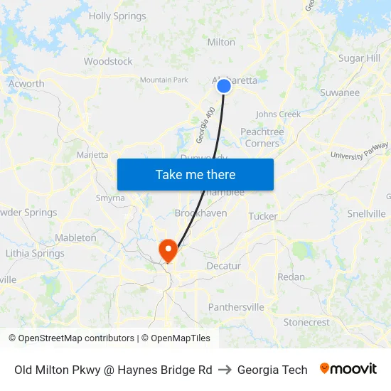 Old Milton Pkwy @ Haynes Bridge Rd to Georgia Tech map