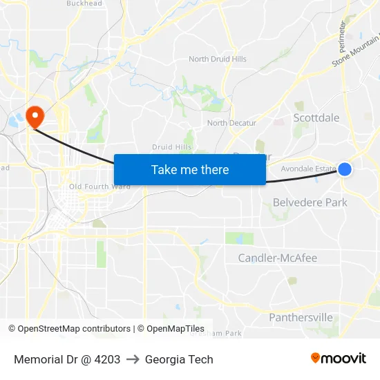 Memorial Dr @ 4203 to Georgia Tech map