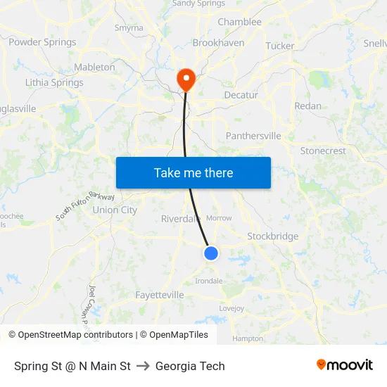 Spring St @ N Main St to Georgia Tech map
