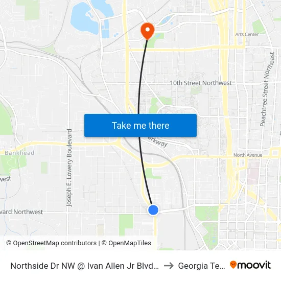 Northside Dr NW @ Ivan Allen Jr Blvd NW to Georgia Tech map