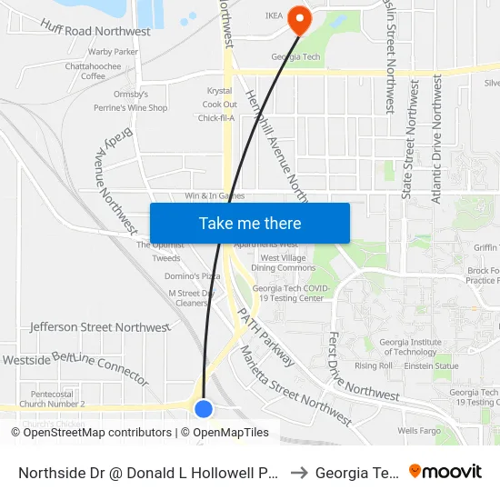 Northside Dr @ Donald L Hollowell Pkwy to Georgia Tech map